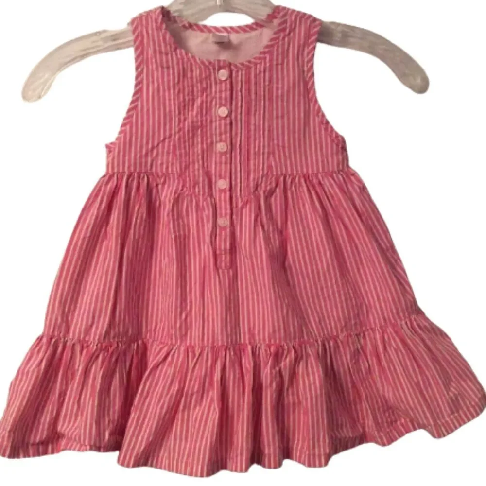 BABY GAP 12-18 MONTHS PINK STRIPED TIERED COTTON SLEEVELESS JUMPER DRESS